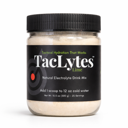 Jar of TacLytes Lime natural electrolyte drink mix on a white background