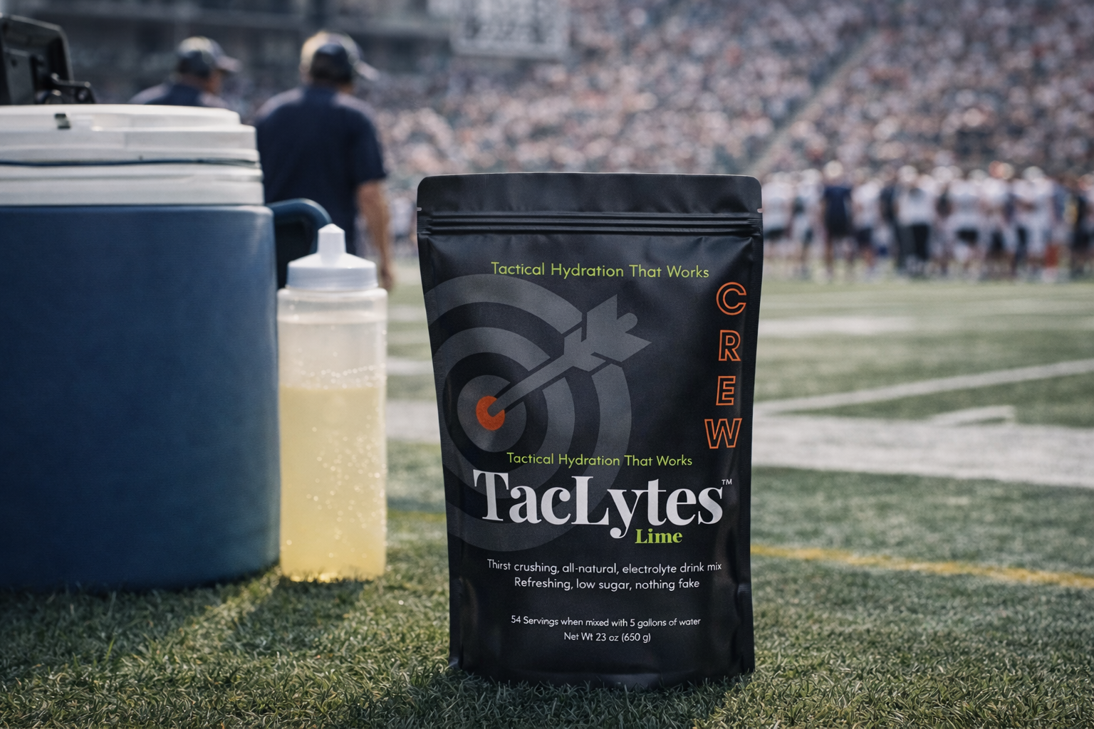 TacLytes Lite package on a football field with players and equipment in the background